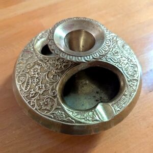 Vintage Intricate Gold Brass Candle, Ashtray Holder